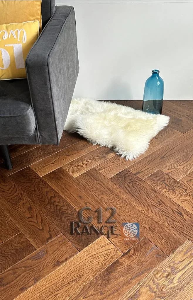 Caramel Dark Oak herringbone flooring - gallery image 2