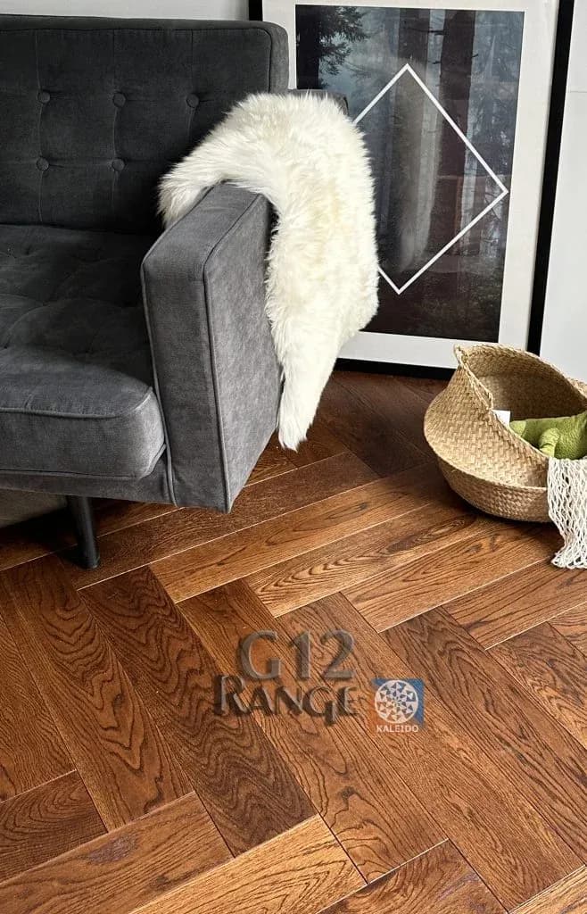 Caramel Dark Oak herringbone flooring - gallery image 3
