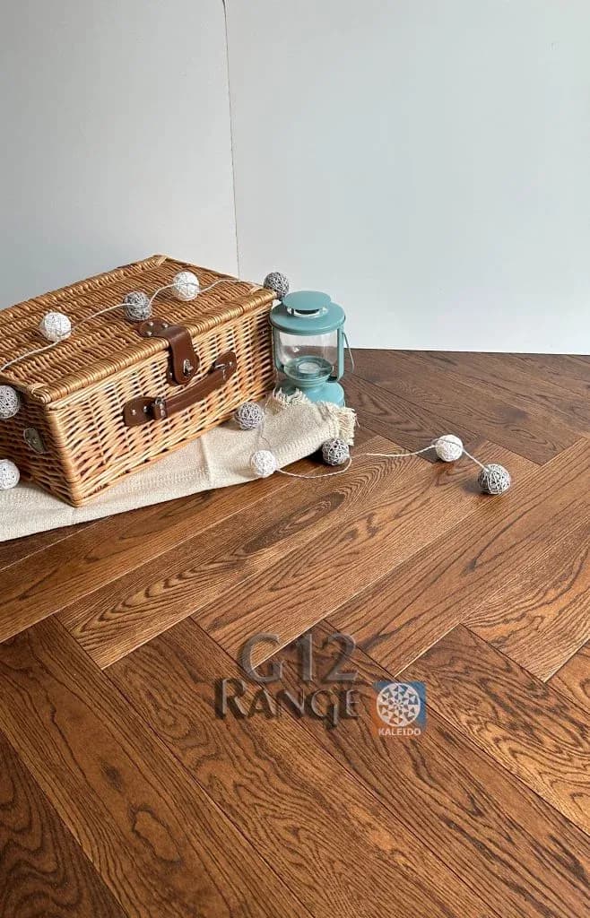 Caramel Dark Oak herringbone flooring - gallery image 4