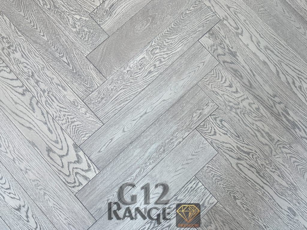 London Smoked Grey Engineered Oak Herringbone Flooring - Gallery angled close-up