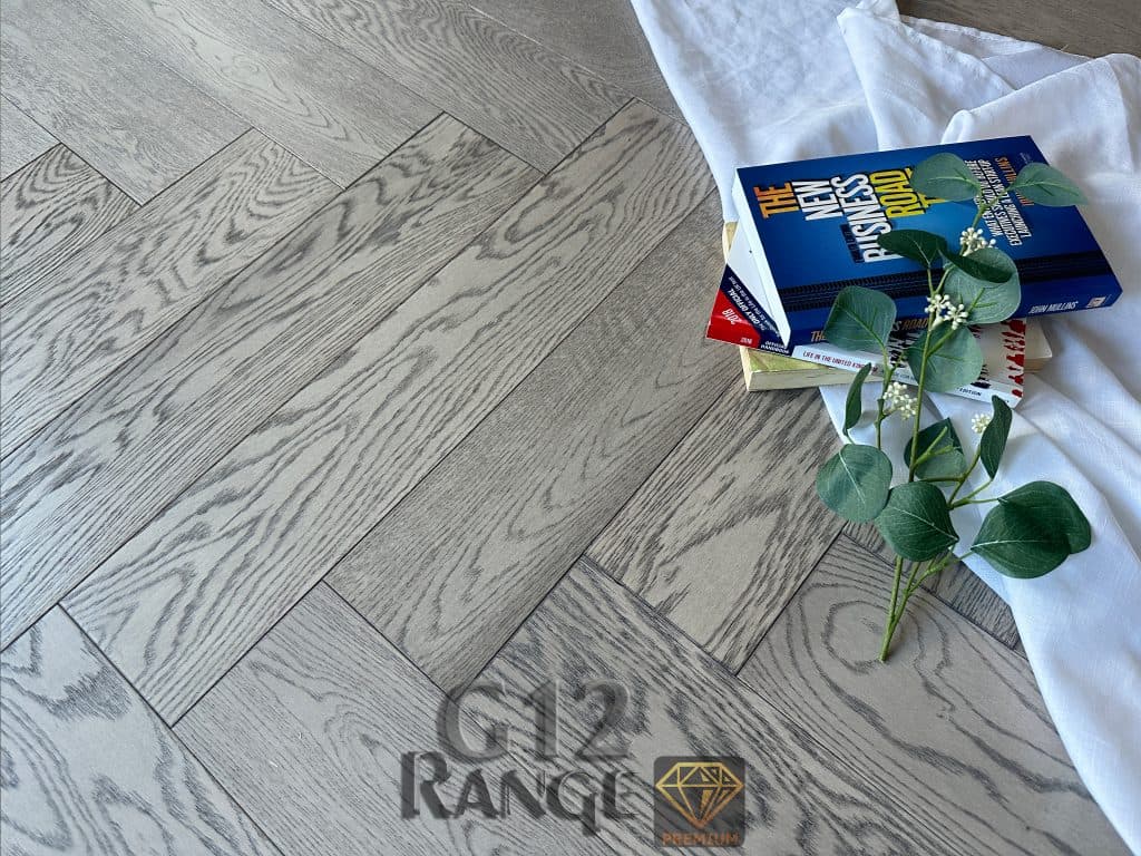 London Smoked Grey Engineered Oak Herringbone Flooring - Gallery lifestyle styling scene