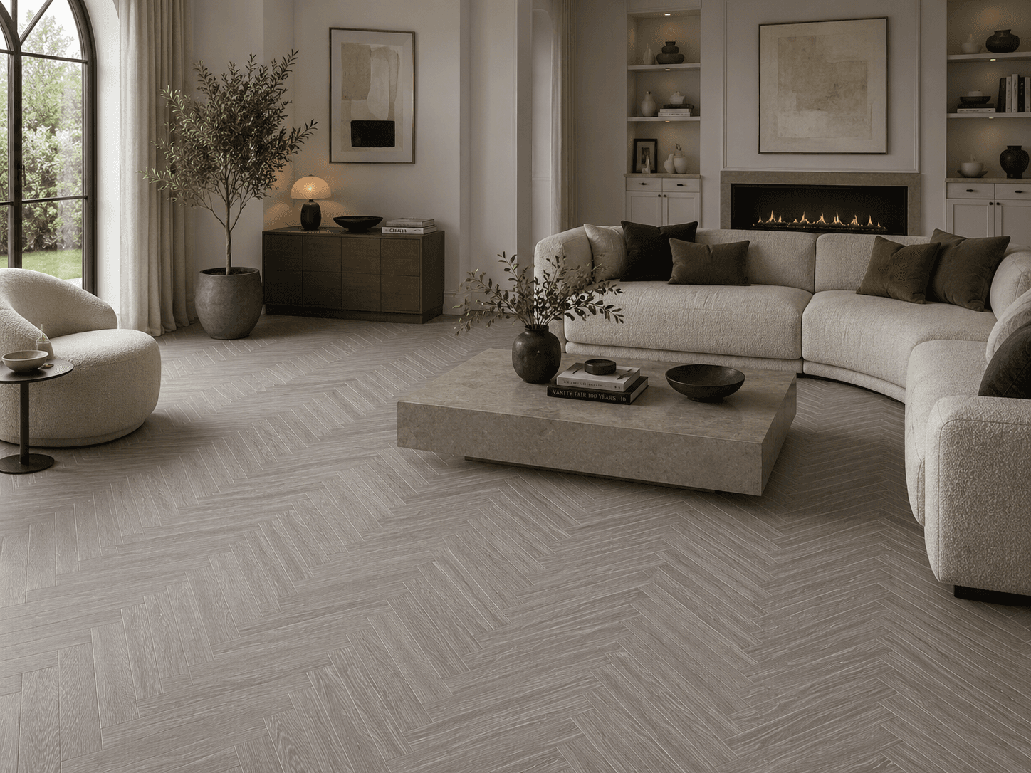 Kensington Whitewashed Oak herringbone engineered flooring - hero close-up finish