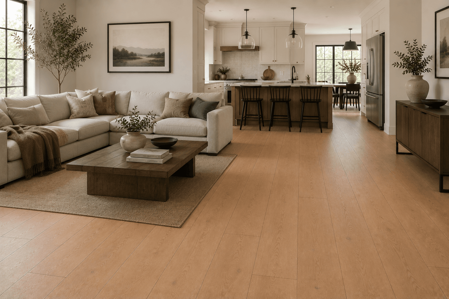New Crystal Raw Oak engineered plank flooring in wide-board format